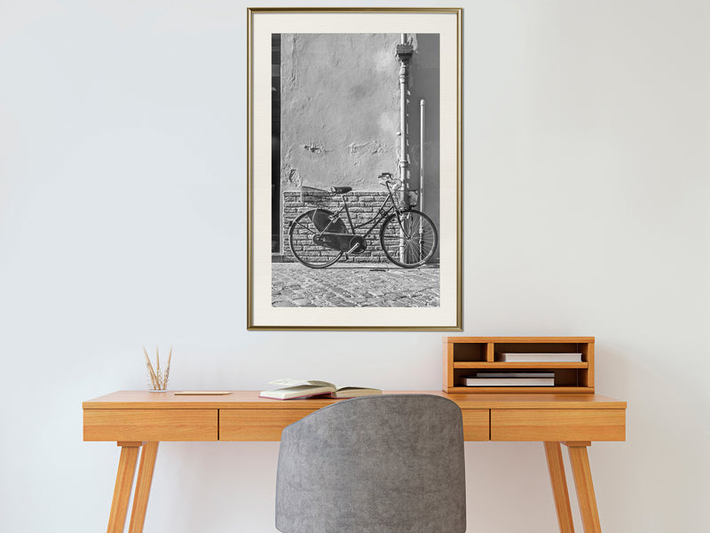 Poster - Bicycle with Black Tires  - goud passepartout