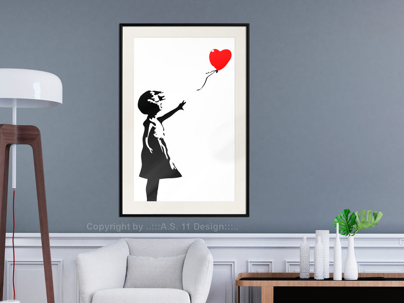 Poster - Banksy: Girl with Balloon I  - zwart passepartout