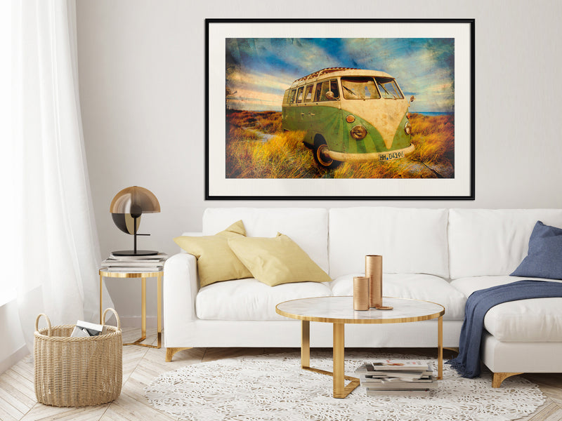 Poster - Hippie Van I  - zwart passepartout