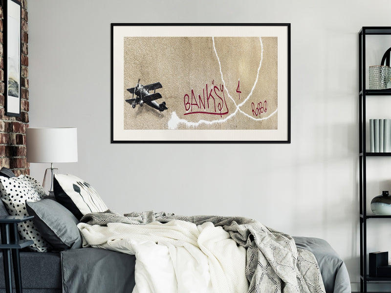 Poster - Banksy: Love Plane  - zwart passepartout