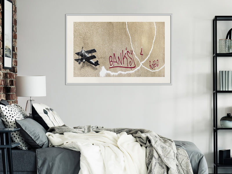Poster - Banksy: Love Plane  - wit passepartout