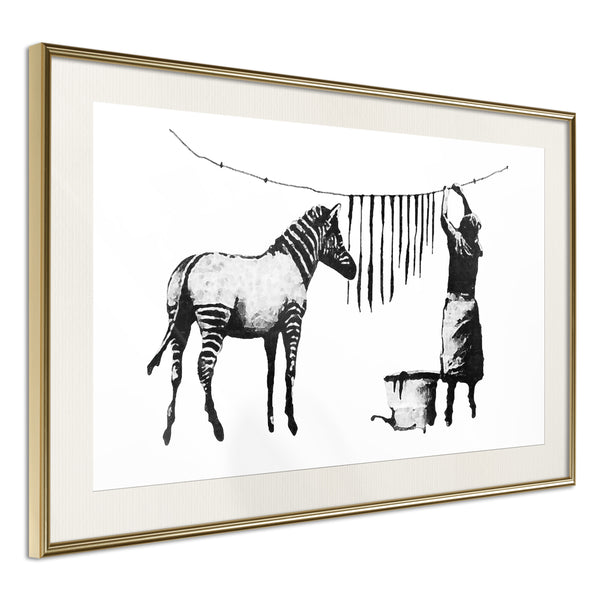 Poster - Banksy: Washing Zebra Stripes  - goud passepartout