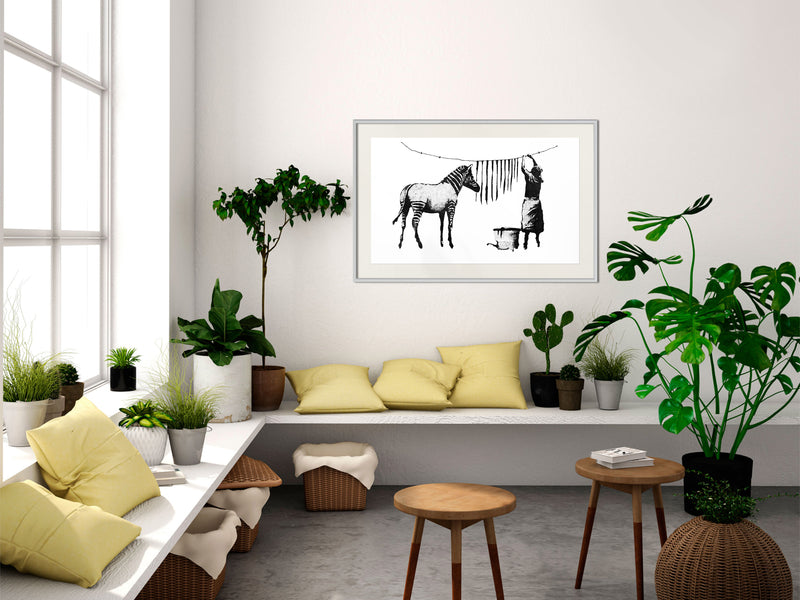 Poster - Banksy: Washing Zebra Stripes  - wit passepartout