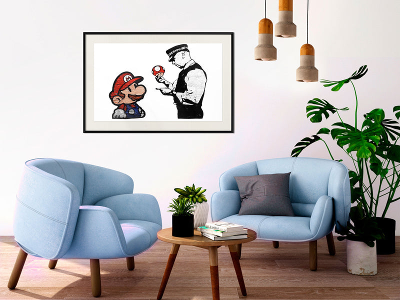 Poster - Banksy: Mario and Copper  - zwart passepartout