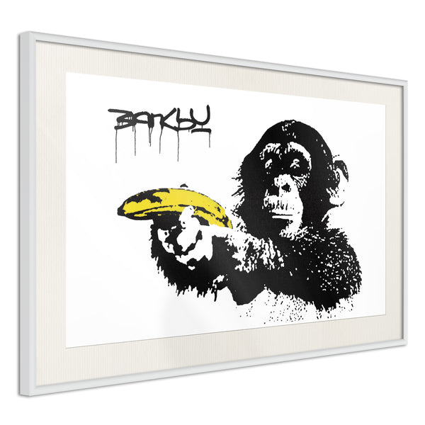 Poster - Banksy: Banana Gun II  - wit passepartout