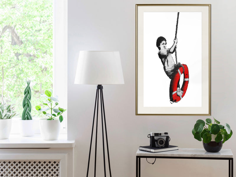 Poster - Banksy: Swinger  - goud passepartout