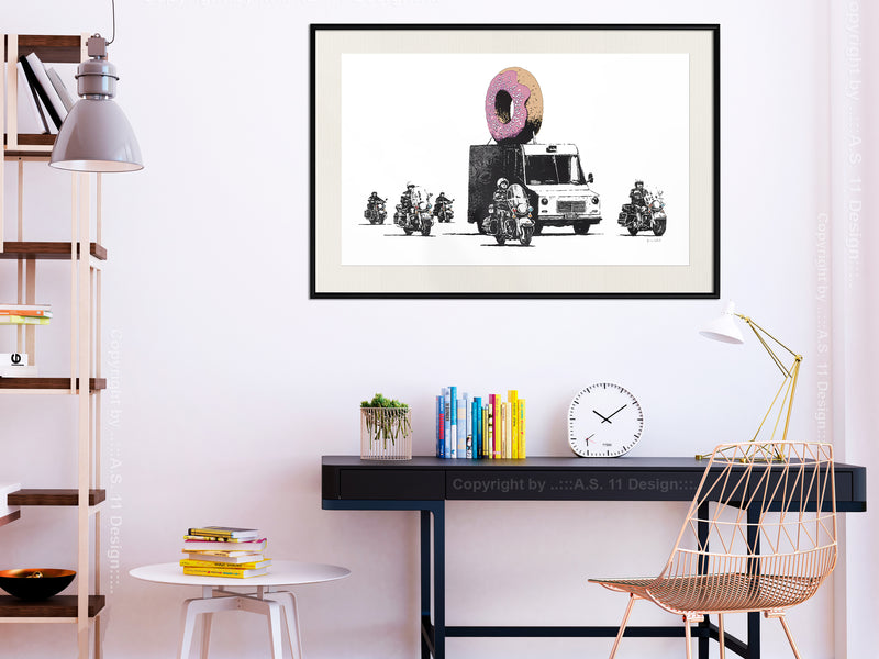 Poster - Banksy: Donuts (Strawberry)  - zwart passepartout