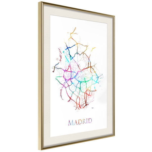 Poster - City Map: Madrid (Colour)  - goud passepartout