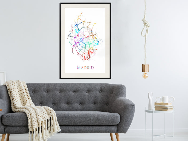 Poster - City Map: Madrid (Colour)  - zwart passepartout