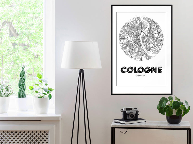 Poster - City Map: Cologne (Round)  - zwart