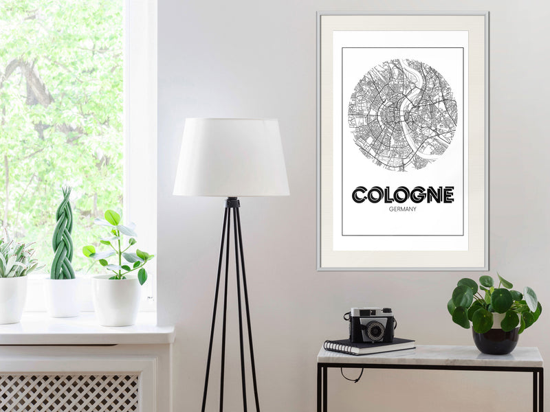 Poster - City Map: Cologne (Round)  - wit passepartout