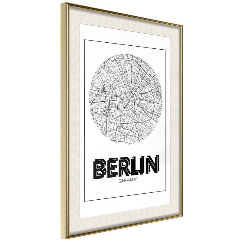 Poster - City Map: Berlin (Round)  - goud passepartout