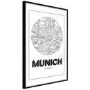 Poster - City Map: Munich (Round)  - zwart