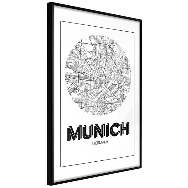 Poster - City Map: Munich (Round)  - zwart
