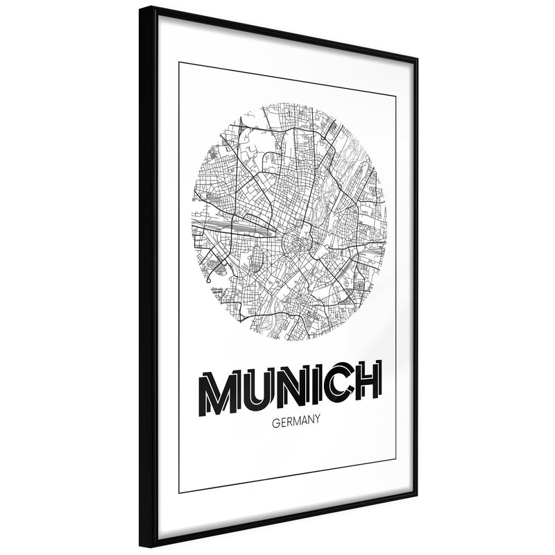 Poster - City Map: Munich (Round)  - zwart