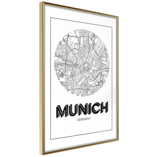 Poster - City Map: Munich (Round)  - goud