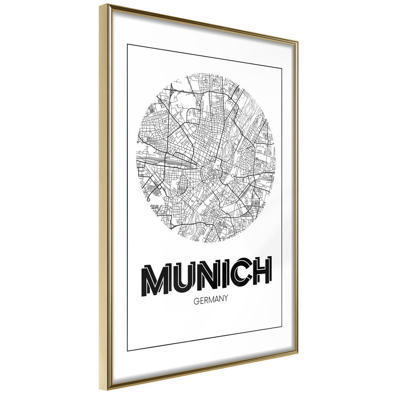Poster - City Map: Munich (Round)  - goud
