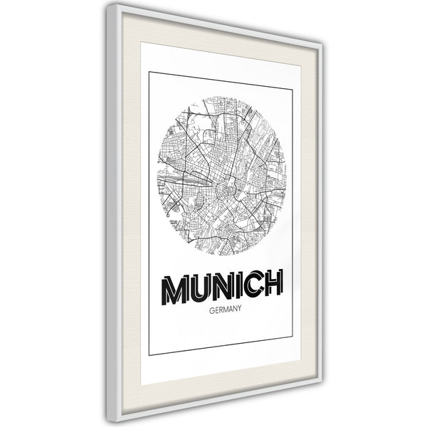 Poster - City Map: Munich (Round)  - wit passepartout