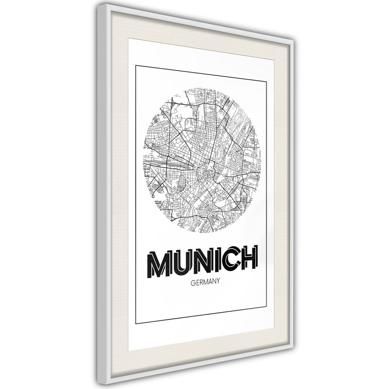 Poster - City Map: Munich (Round)  - wit passepartout
