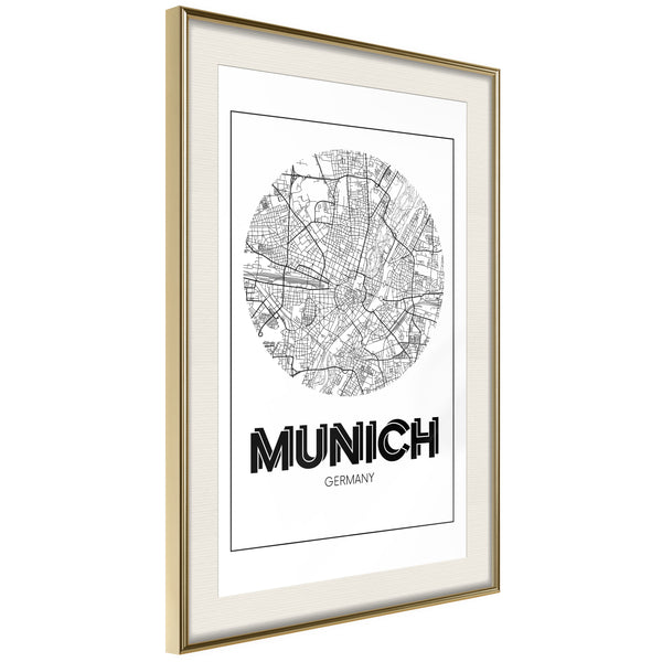 Poster - City Map: Munich (Round)  - goud passepartout
