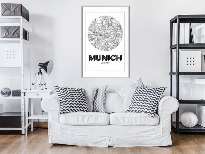 Poster - City Map: Munich (Round)  - wit
