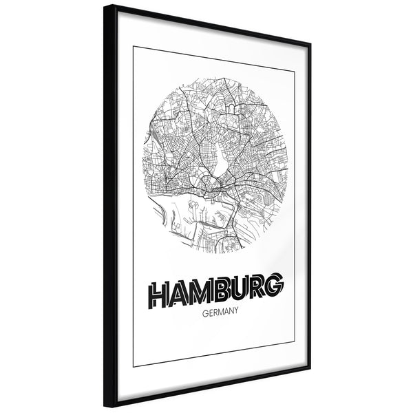 Poster - City Map: Hamburg (Round)  - zwart