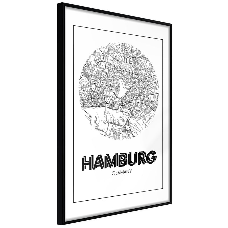 Poster - City Map: Hamburg (Round)  - zwart