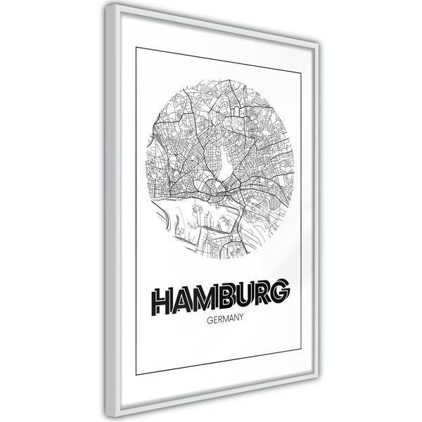 Poster - City Map: Hamburg (Round)  - wit