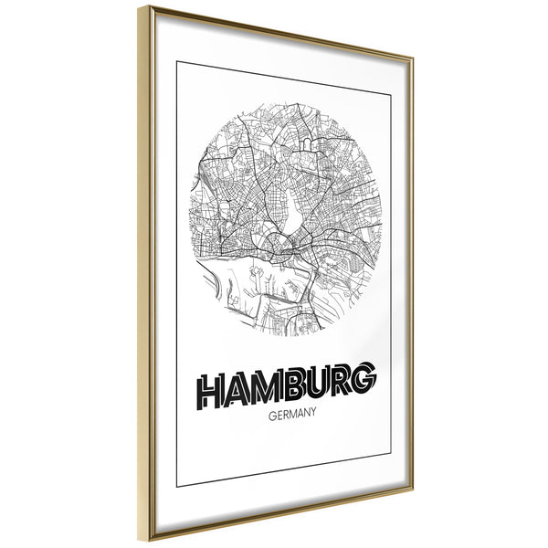 Poster - City Map: Hamburg (Round)  - goud