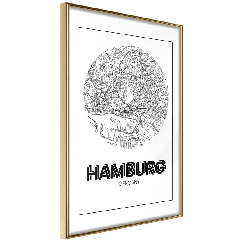 Poster - City Map: Hamburg (Round)  - goud