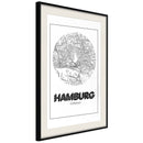 Poster - City Map: Hamburg (Round)  - zwart passepartout