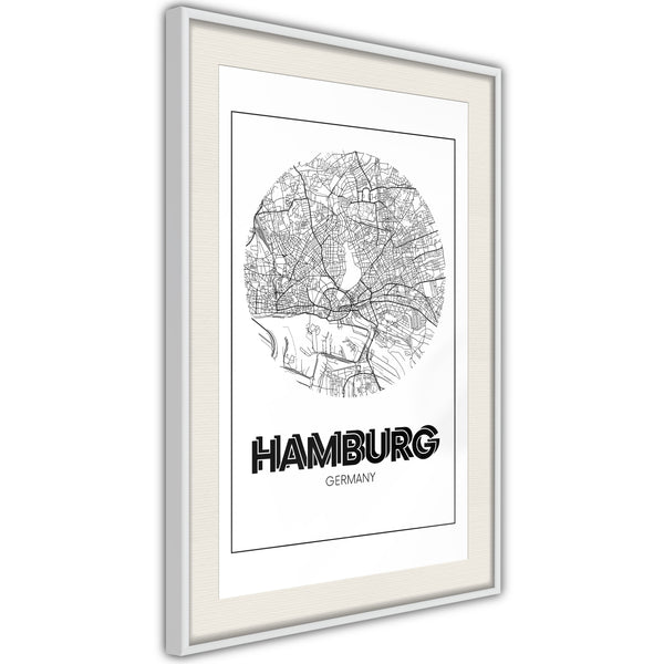 Poster - City Map: Hamburg (Round)  - wit passepartout