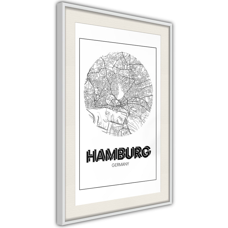 Poster - City Map: Hamburg (Round)  - wit passepartout