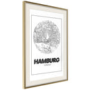Poster - City Map: Hamburg (Round)  - goud passepartout