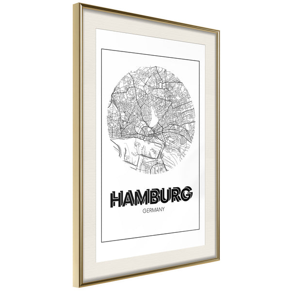 Poster - City Map: Hamburg (Round)  - goud passepartout