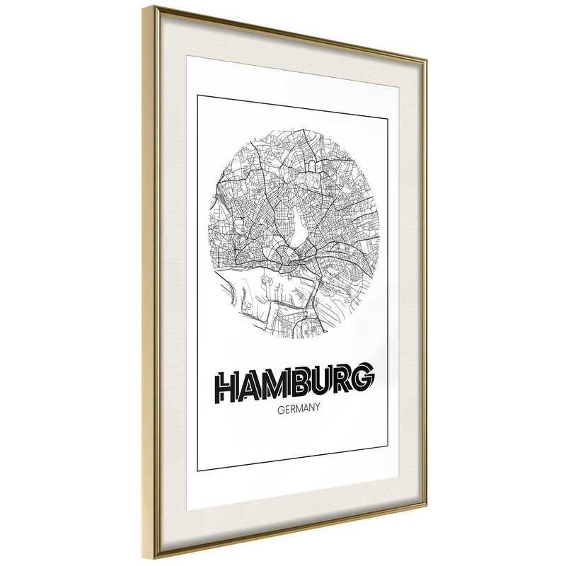 Poster - City Map: Hamburg (Round)  - goud passepartout