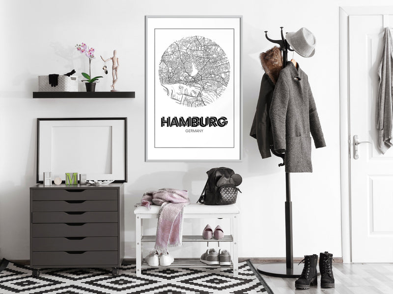 Poster - City Map: Hamburg (Round)  - wit