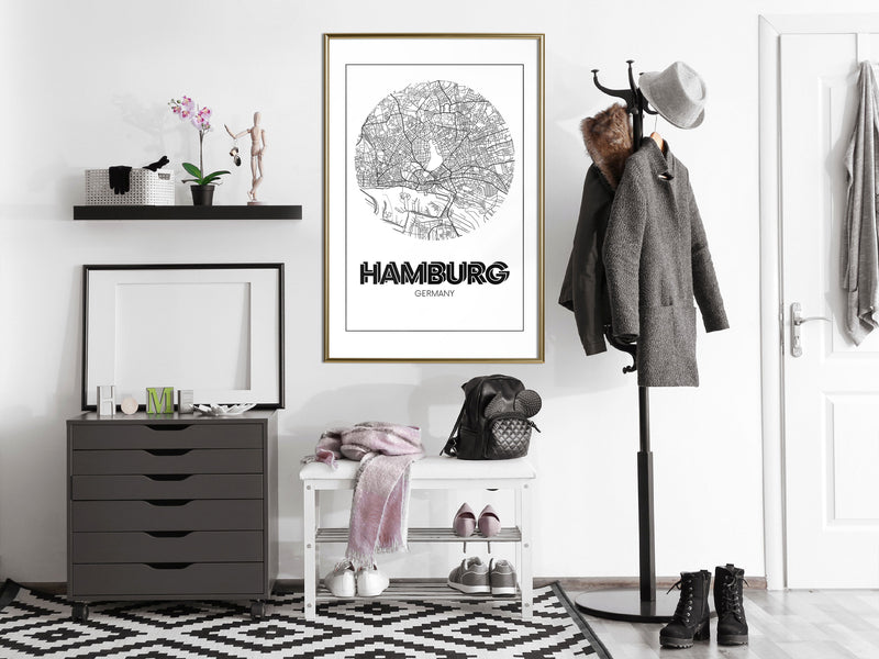 Poster - City Map: Hamburg (Round)  - goud