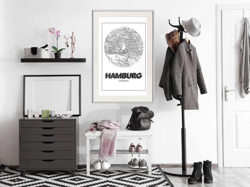 Poster - City Map: Hamburg (Round)  - wit passepartout