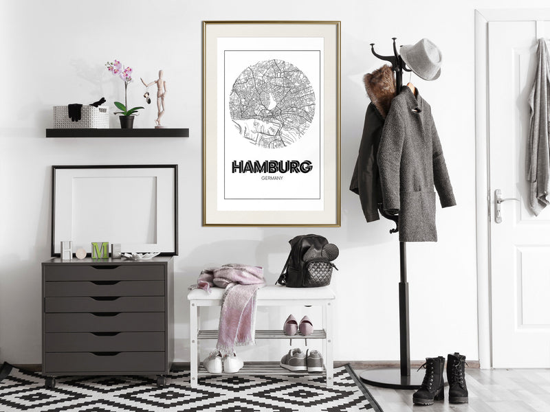 Poster - City Map: Hamburg (Round)  - goud passepartout