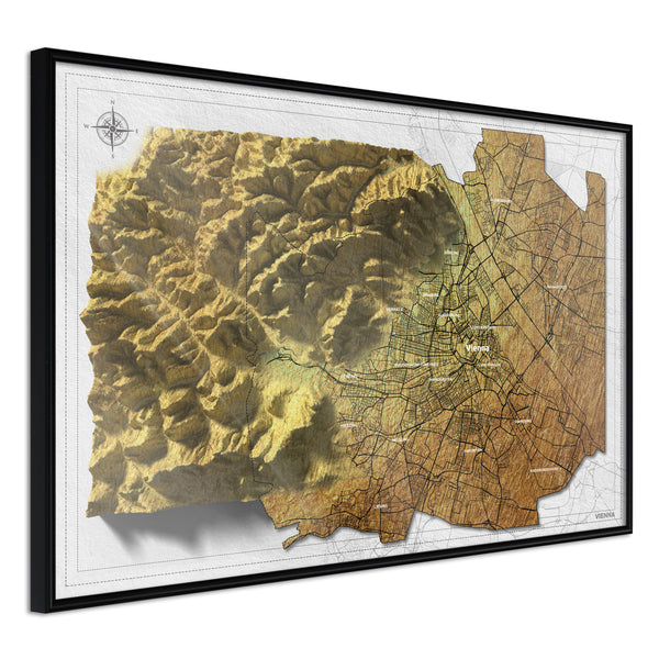 Poster - Raised Relief Map: Vienna  - zwart