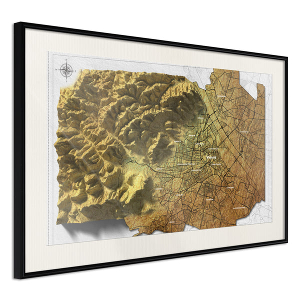 Poster - Raised Relief Map: Vienna  - zwart passepartout