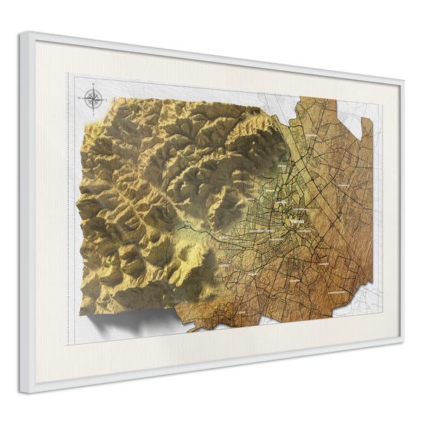 Poster - Raised Relief Map: Vienna  - wit passepartout