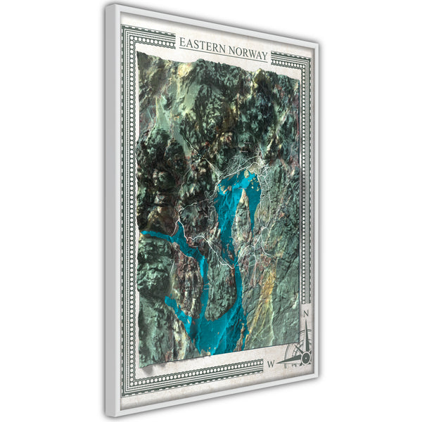 Poster - Raised Relief Map: Eastern Norway  - wit