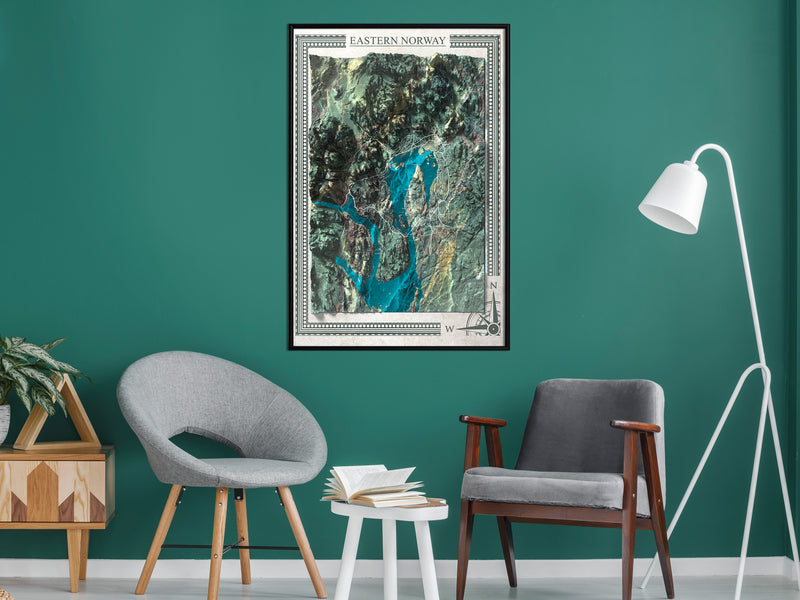 Poster - Raised Relief Map: Eastern Norway  - zwart