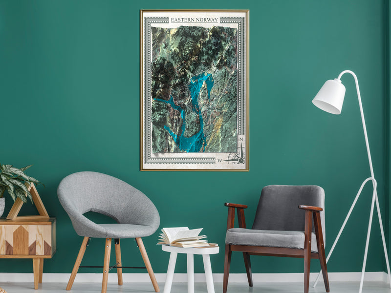Poster - Raised Relief Map: Eastern Norway  - goud