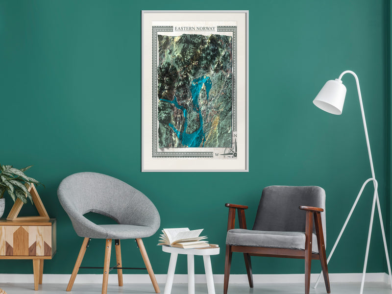 Poster - Raised Relief Map: Eastern Norway  - wit passepartout