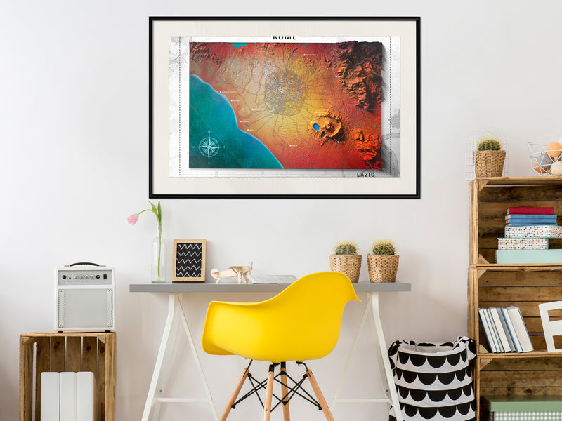 Poster - Raised Relief Map: Rome  - zwart passepartout