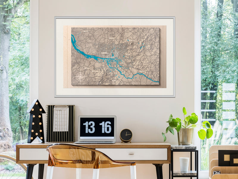 Poster - Raised Relief Map: Hamburg  - wit passepartout