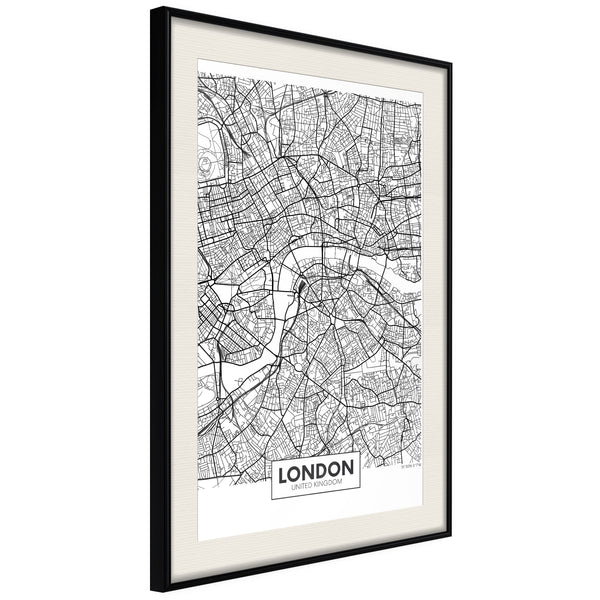 Poster - City Map: London  - zwart passepartout